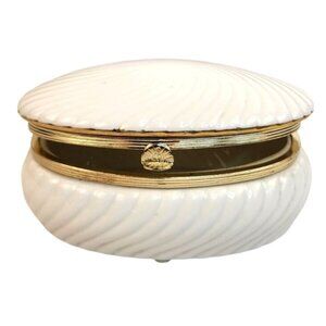 Vintage Colibri Ceramic Trinket Box White Oval Gold Trim Hinged Jewelry Keepsake